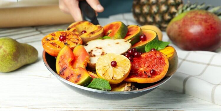 Grilled fruits with honey drizzle
