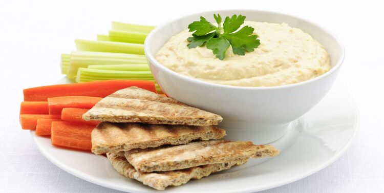 Hummus with Carrot and Cucumber Sticks